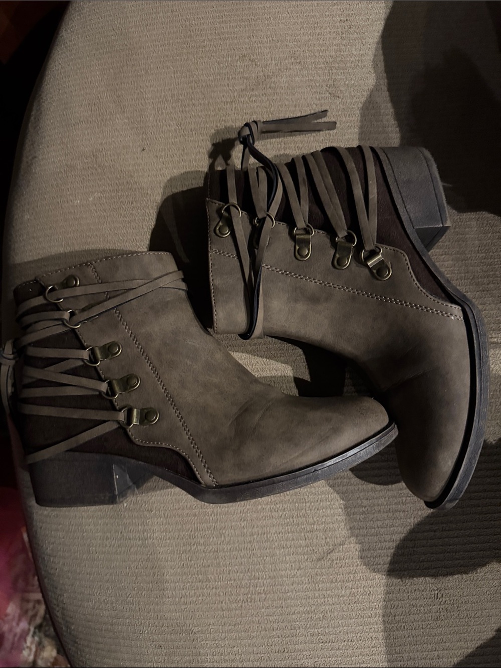 Steve Madden Taupe Lace-Up Ankle Boots